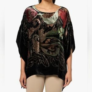 John Mark Oversized Poncho Top Womens Size 2X/3X Black Burnout Velvet Whimsigoth